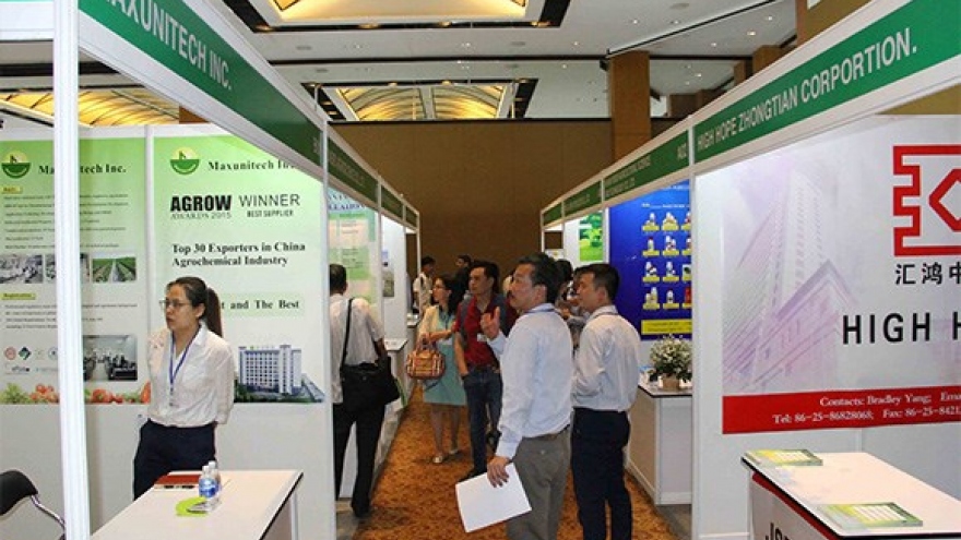 Agricultural fertilisers and plant protection products displayed at int'l exhibition